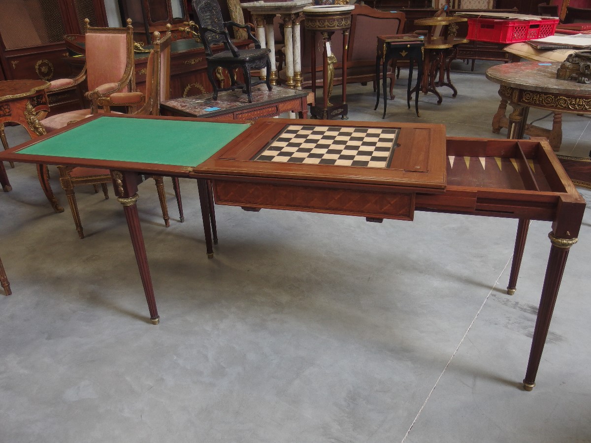 Game Table Louis XVI Style Parquetry Mahogany  France 19th Century