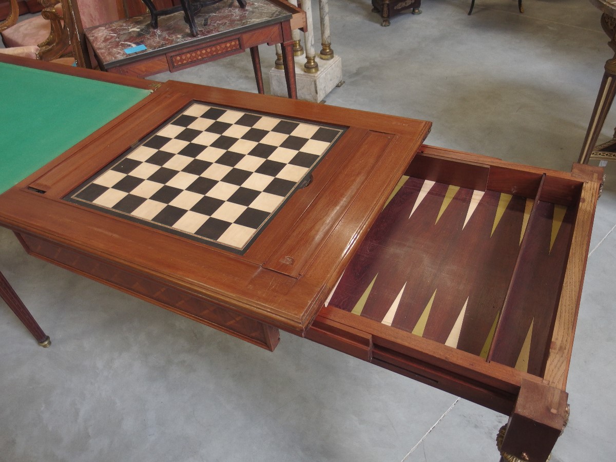 Game Table Louis XVI Style Parquetry Mahogany  France 19th Century