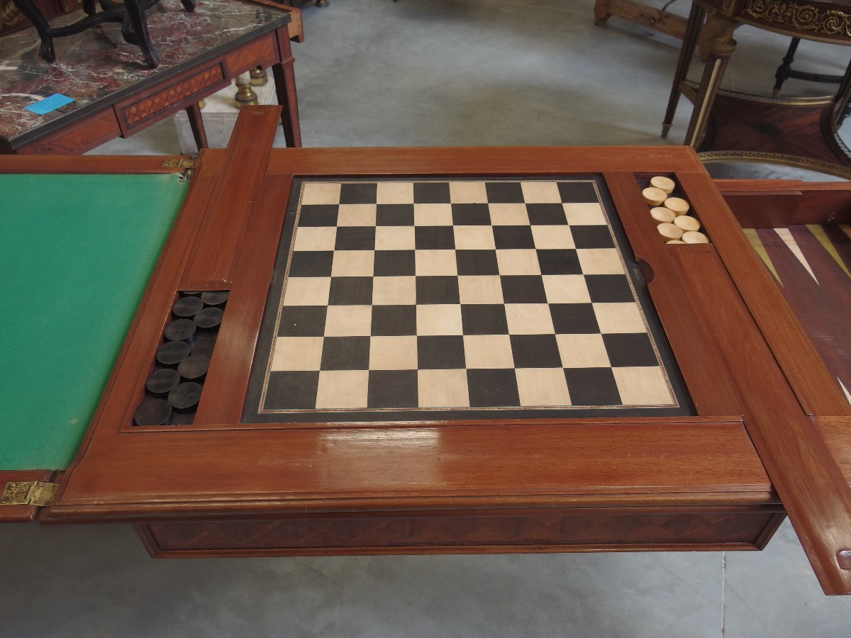 Game Table Louis XVI Style Parquetry Mahogany  France 19th Century