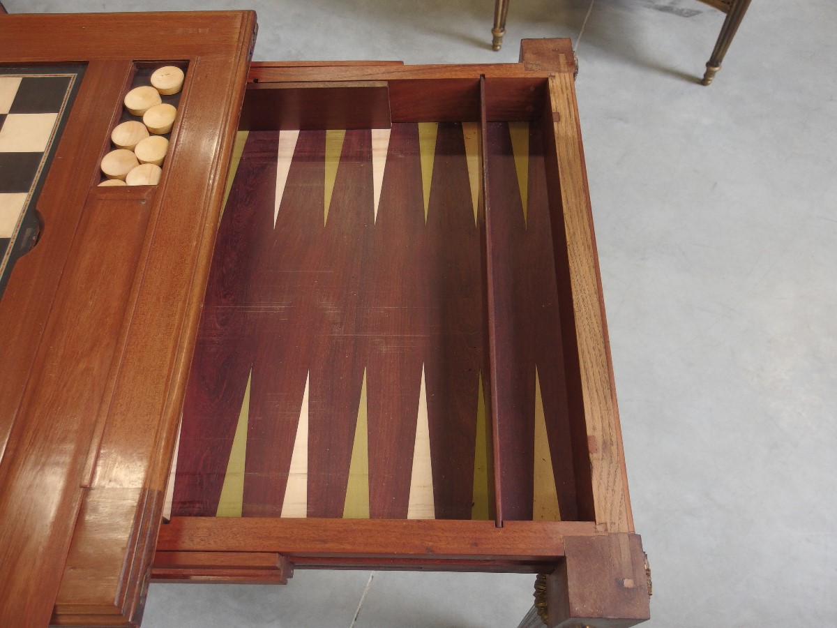 Game Table Louis XVI Style Parquetry Mahogany  France 19th Century