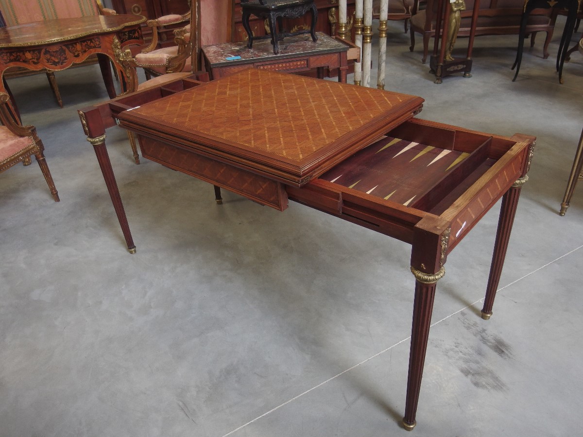 Game Table Louis XVI Style Parquetry Mahogany  France 19th Century