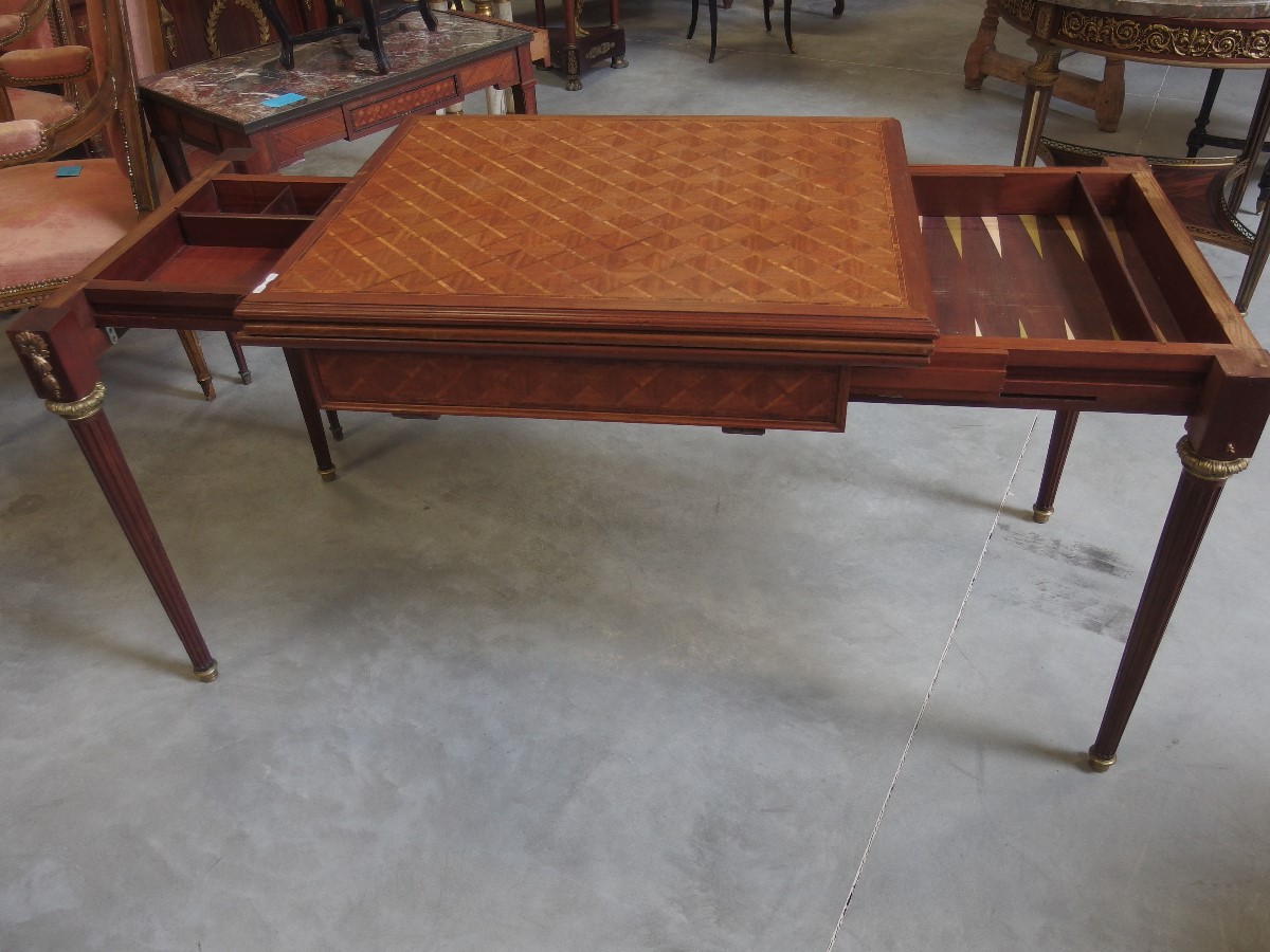 Game Table Louis XVI Style Parquetry Mahogany  France 19th Century