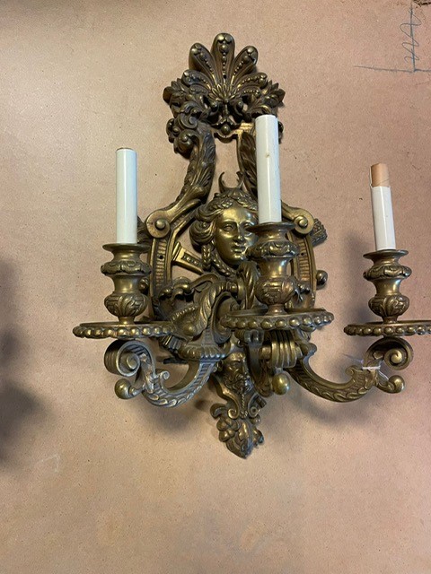 Large pair of 3-light Mazarin sconces