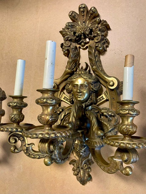 Large pair of 3-light Mazarin sconces