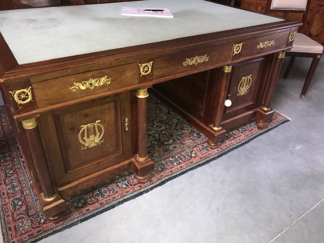 Library or Office Furniture Set Mahogany and Bronze Ornaments Empire Style France around 1900