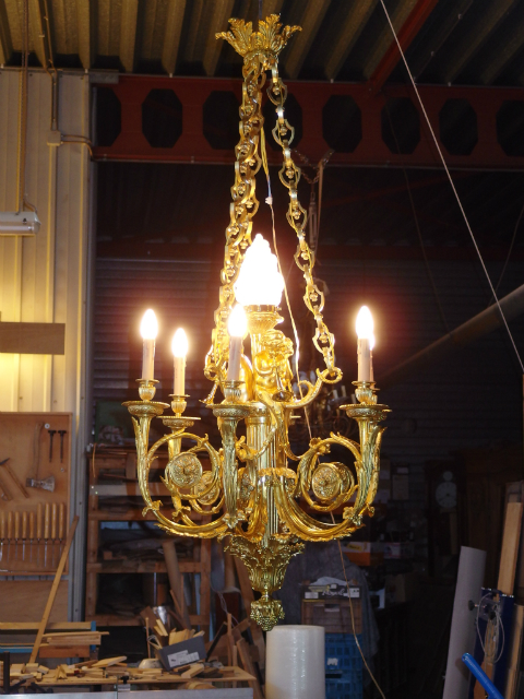 Louis XVI  Style Bronze Chandelier Cherubs Model by Pierre Gouthière