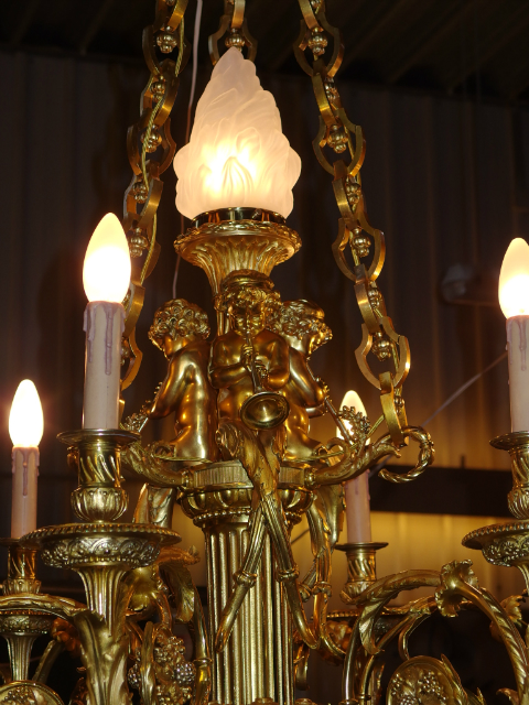 Louis XVI  Style Bronze Chandelier Cherubs Model by Pierre Gouthière