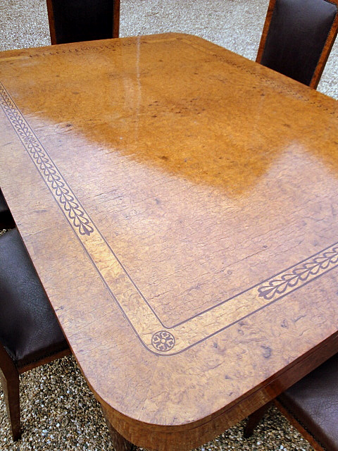 Neo-classical Style Dining Room Suite Amboyna Burl Wood Marquetry France circa 1920