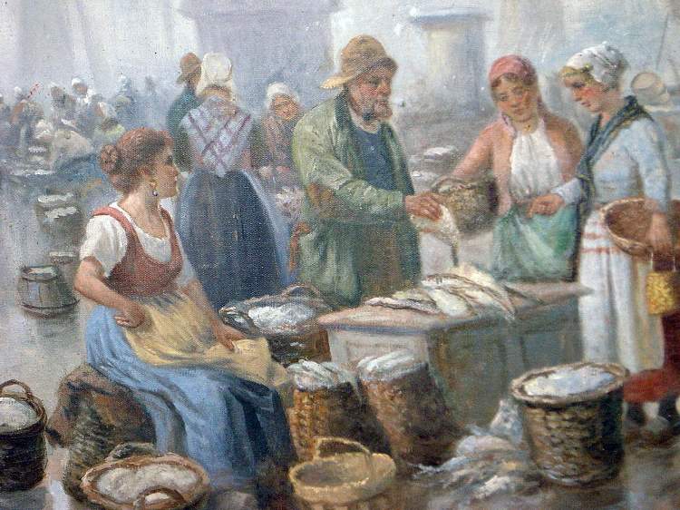 Painting signed A. Baumgartner (Stoiloff) The Fishmarket