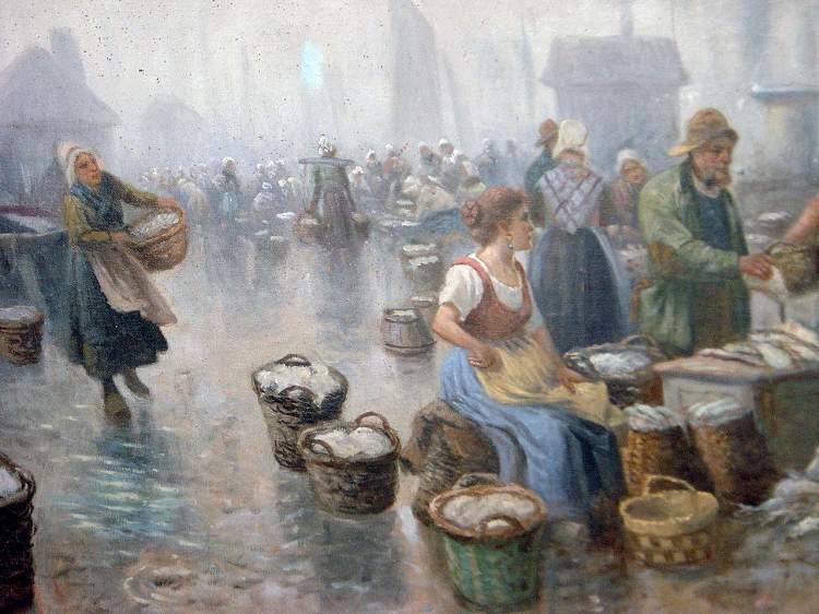 Painting signed A. Baumgartner (Stoiloff) The Fishmarket