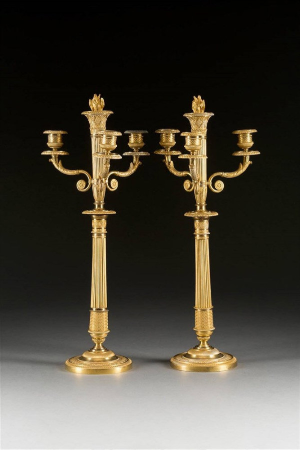 Pair Candelabra Gilt Bronze Ormolu Empire Period France 