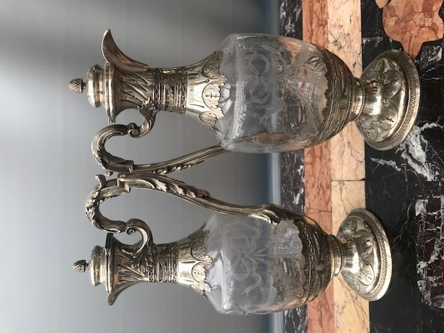 Pair Ewers Silver and Crystal France early XXth century