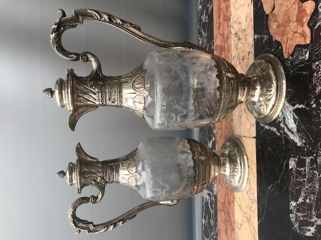 Pair Ewers Silver and Crystal France early XXth century