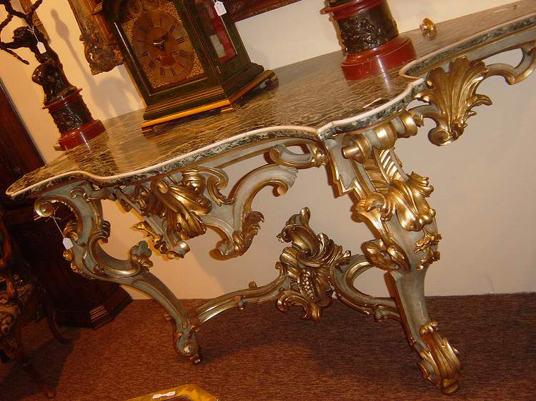 Polychromed and giltwood Italian Baroque style console 