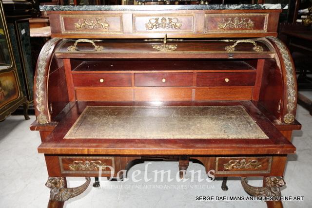 Empire Style Rolltop Desk Mahogany And Bronze Ornaments France 19