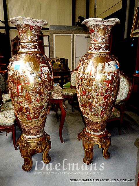 Large Pair Satsuma Floor Vases Japan Porcelain Daelmans